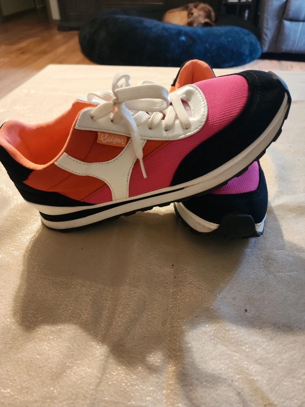 Sugar Pink & Orange Women's Retro Runner Sneakers with White Trim